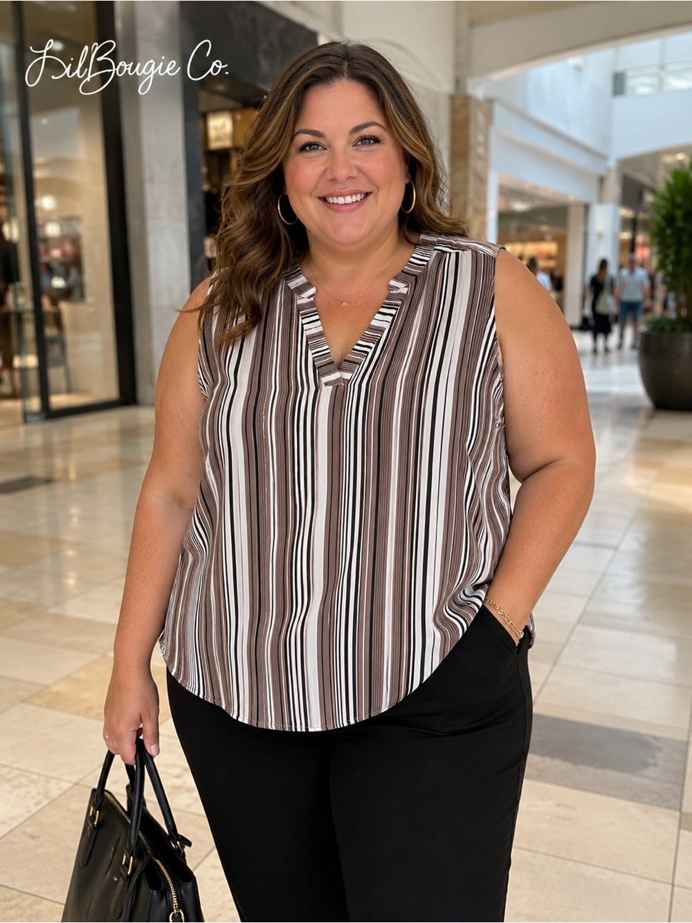 Torrid Size 2X (18/20) Sleeveless Striped Blouse | Black Brown Ivory | EUC